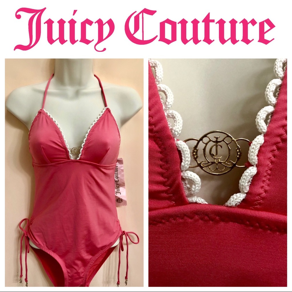 Juicy Couture Charm Pink Halter Maillot Swimsuit